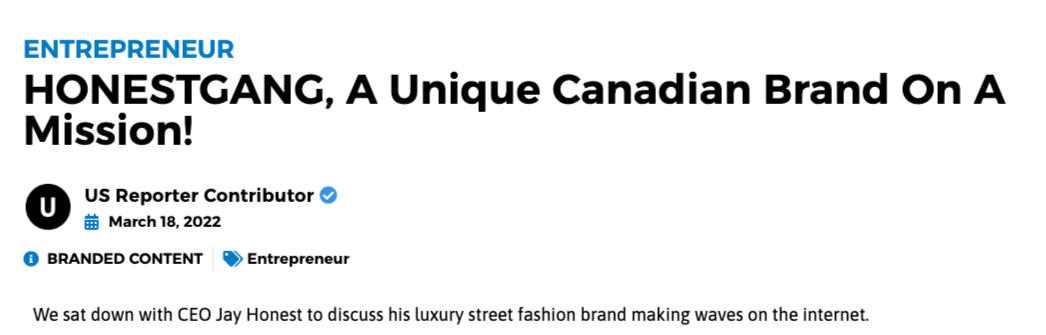 Jay Honest's independent label HONESTGANG posted by US Reporter March 18th 2022.