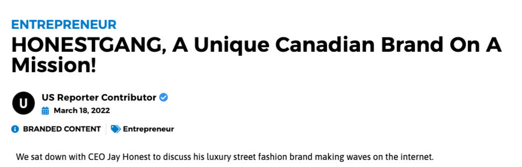 Jay Honest's independent label HONESTGANG posted by US Reporter March 18th 2022.
