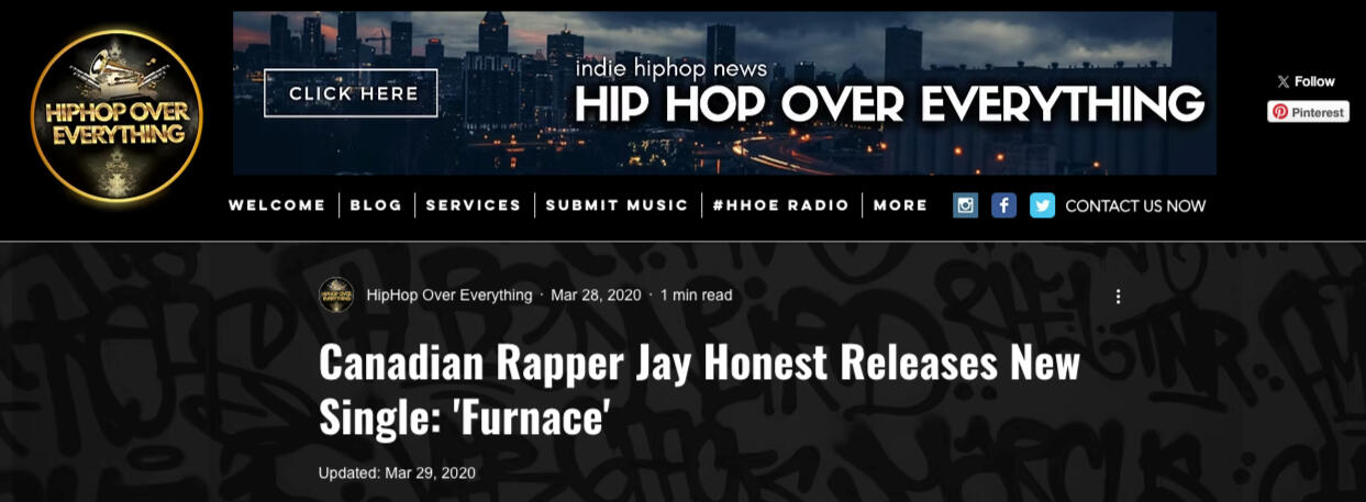Jay Honest HipHopOverEverything Blog Post Canadian Rapper Jay Honest Releases New Single: "Furnace"