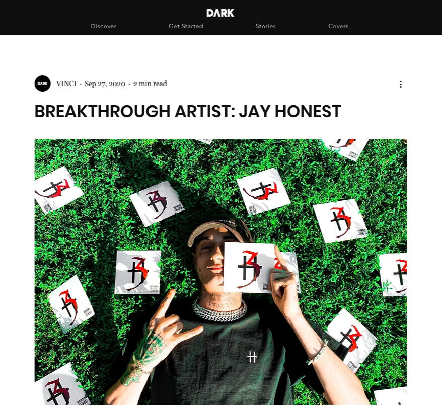 Dark Magazine Breakthrough Artist Jay Honest Hits The Cover Of The Magazine.